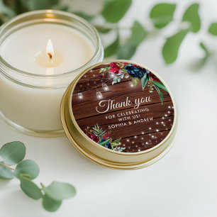 Adesivo Redondo Casamento de Luzes Florais Rustic Wood Burgundy