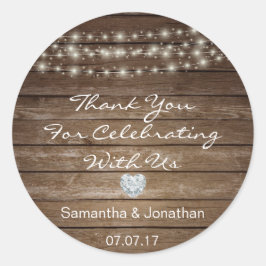 Adesivo Redondo Casamento de madeira com luzes russas personalizad