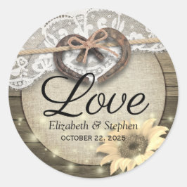 Adesivo Redondo Casamento De Madeira De Girassol De Ferradura Obri