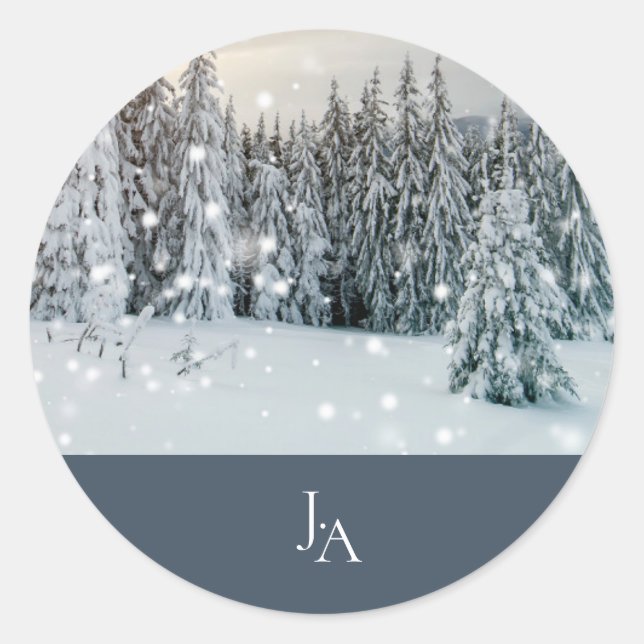 Adesivo Redondo Casamento de Manchas de Neve da Woodland Woodland  (Frente)