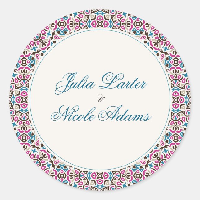 Adesivo Redondo Casamento de Mandala Geométrico de Lattice em Marr (Frente)