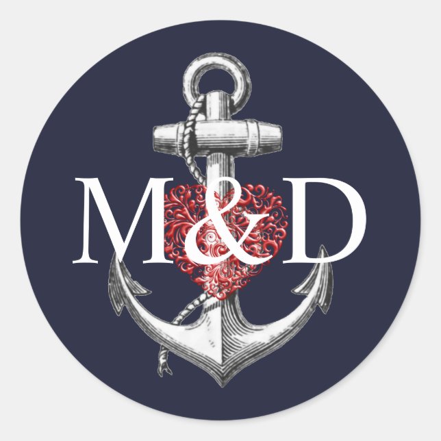 Adesivo Redondo Casamento de Marinho de Âncora (Frente)
