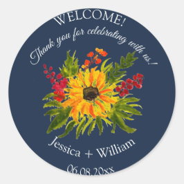 Adesivo Redondo Casamento de Marinho de Cores de Água Flórida Rúst