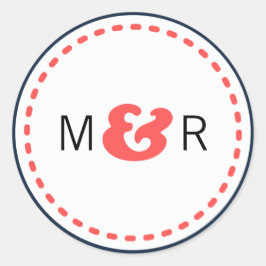 Adesivo Redondo Casamento de Marinho e Coral Chevron & Lovebird