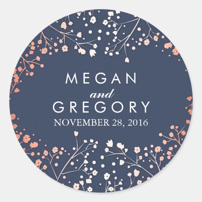 Adesivo Redondo Casamento de marinho e Dourado bebê (Frente)