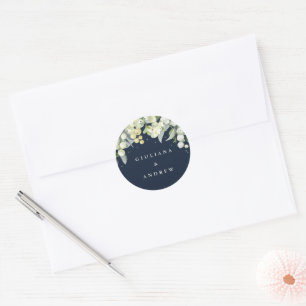 Adesivo Redondo Casamento de Marinho Elegante Snowberry+Eucalyptus