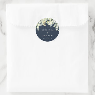 Adesivo Redondo Casamento de Marinho Elegante Snowberry+Eucalyptus