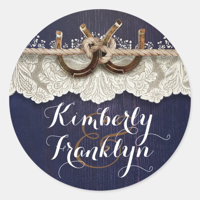 Adesivo Redondo Casamento de Marinhos do País Rustic Lace (Frente)