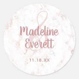 Adesivo Redondo Casamento de Mármore Blush Branco e Monograma Dour