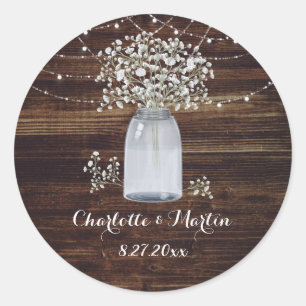 Adesivo Redondo Casamento de Mason Jar, Rústico, Respiração do Beb