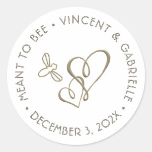 Adesivo Redondo Casamento de Mini Corações Dourados e Abelhas