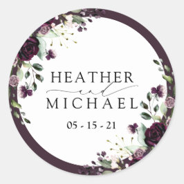 Adesivo Redondo Casamento De Molas Florais De Molas De Plum Purple