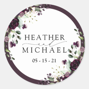Adesivo Redondo Casamento De Molas Florais De Molas De Plum Purple
