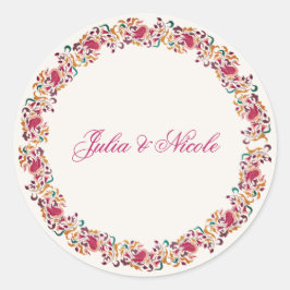 Adesivo Redondo Casamento de Moldura Floral Romântica Pearl Swan