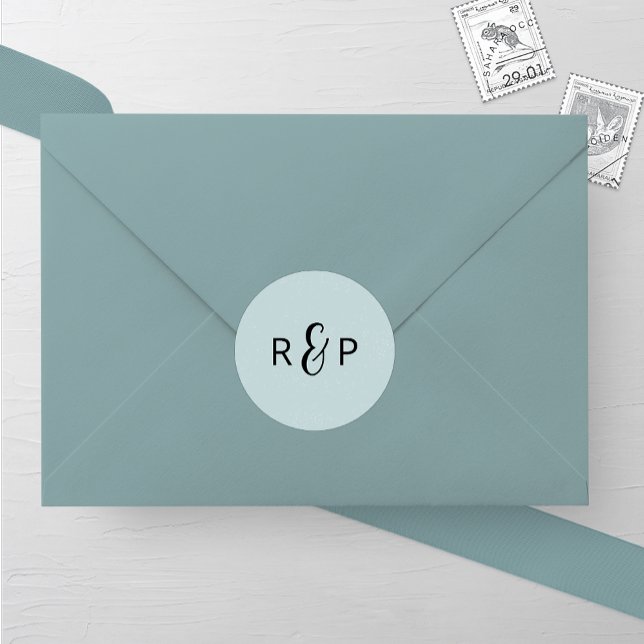 Adesivo Redondo Casamento de Monograma Azul Claro (Criador carregado)