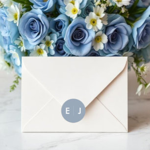 Adesivo Redondo Casamento de Monograma Azul e Branco