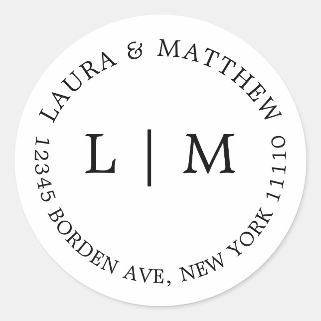 Adesivo Redondo Casamento de Monograma Branco (Frente)