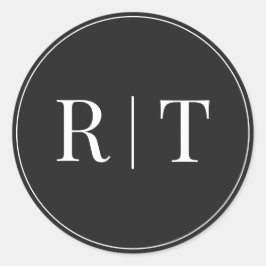 Adesivo Redondo Casamento de Monograma Branco e Preto-Eerie