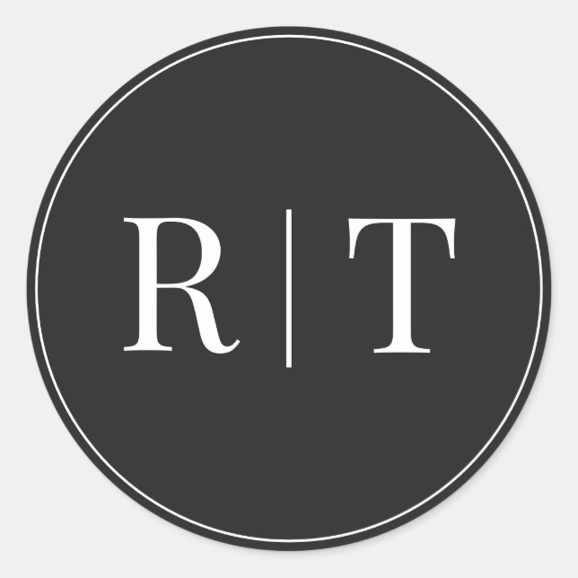 Adesivo Redondo Casamento de Monograma Branco e Preto-Eerie (Frente)