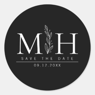 Adesivo Redondo Casamento de Monograma Branco e Preto Elegante Mod