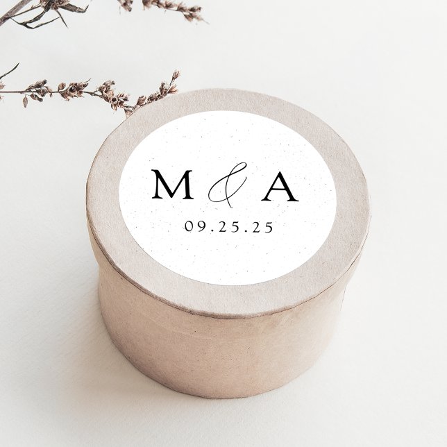 Adesivo Redondo Casamento de Monograma Branco e Preto Espetado Mod (Criador carregado)