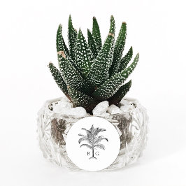 Adesivo Redondo Casamento de Monograma de Árvore Tropical Minimali