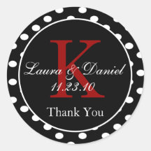 Casamento de Monograma de Bolinhas Vermelhas Branc