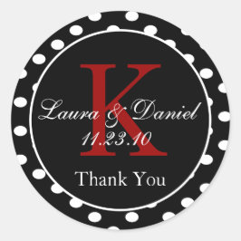 Adesivo Redondo Casamento de Monograma de Bolinhas Vermelhas Branc