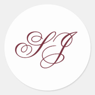 Adesivo Redondo Casamento de Monograma de Caligrafia Personalizado
