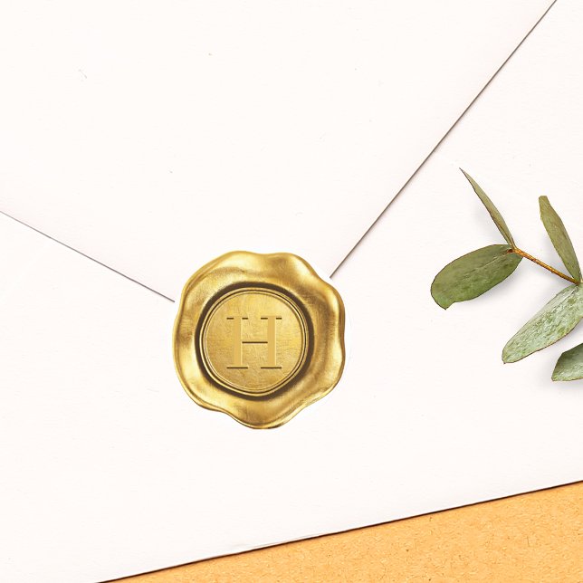 Adesivo Redondo Casamento de Monograma de Cera Dourada Falsa (Faux Gold Wax Monogram Wedding Classic Round Sticker)