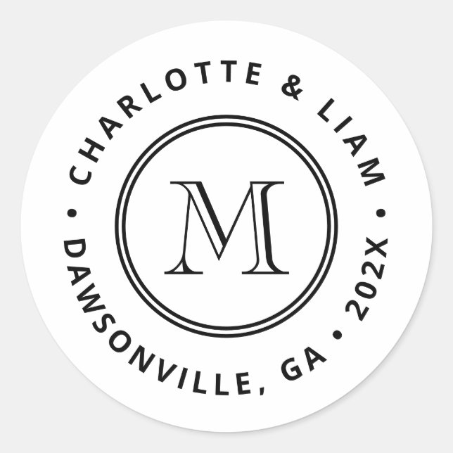 Adesivo Redondo Casamento de Monograma de Data de Nome Personaliza (Frente)