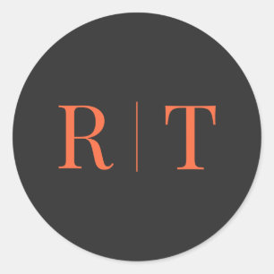 Adesivo Redondo Casamento de Monograma de laranja de cinza