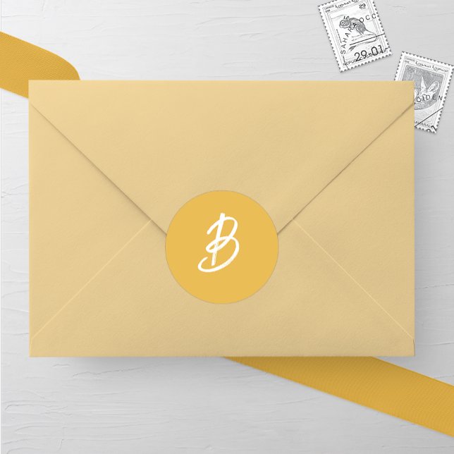 Adesivo Redondo Casamento de Monograma de Ouro Sólido (Criador carregado)