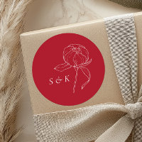 Casamento de Monograma de Penas Vermelhas Elegante