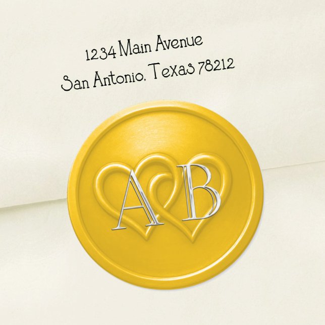 Adesivo Redondo Casamento de Monograma de Prata com Dois Corações  (Criador carregado)