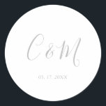 Adesivo Redondo Casamento de Monograma de Prata Elegante<br><div class="desc">Vinheta de Casamento Elegante</div>