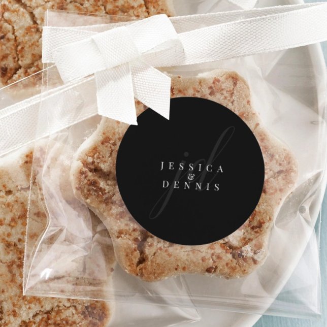 Adesivo Redondo Casamento de Monograma de Script Mínimo Moderno El (Criador carregado)