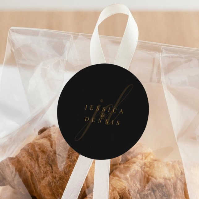 Adesivo Redondo Casamento de Monograma de Script Mínimo Moderno El (Criador carregado)