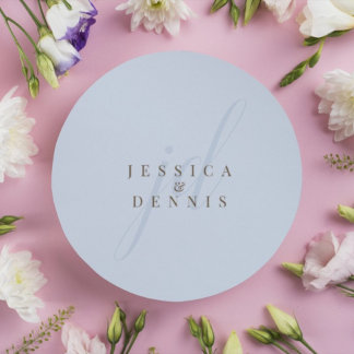 Adesivo Redondo Casamento de Monograma de Script Mínimo Moderno El