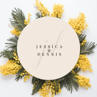 Adesivo Redondo Casamento de Monograma de Script Mínimo Moderno El