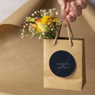 Adesivo Redondo Casamento de Monograma de Script Mínimo Moderno El