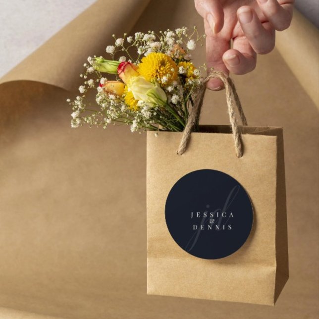 Adesivo Redondo Casamento de Monograma de Script Mínimo Moderno El (Criador carregado)