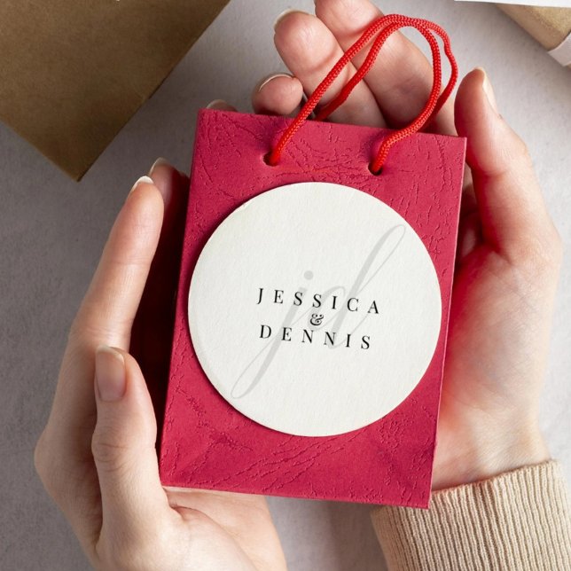 Adesivo Redondo Casamento de Monograma de Script Mínimo Moderno El (Criador carregado)