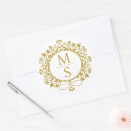 Adesivo Redondo Casamento de Monograma Dourado