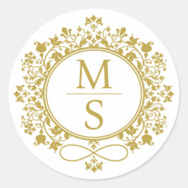 Adesivo Redondo Casamento de Monograma Dourado
