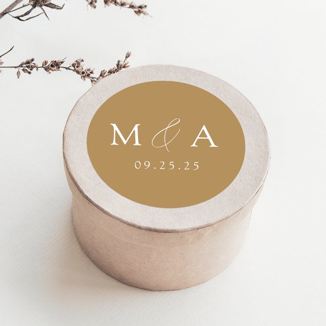 Adesivo Redondo Casamento de Monograma Dourado Elegante Moderno (Criador carregado)