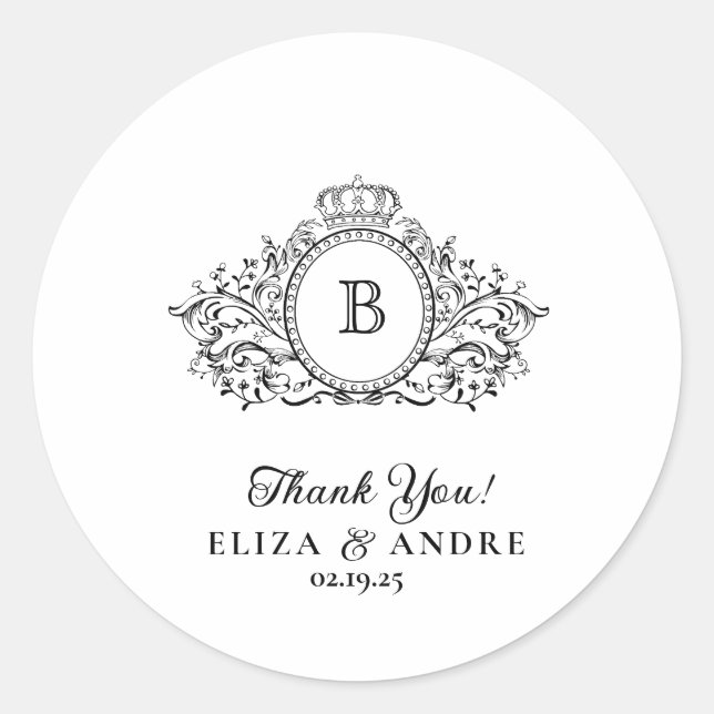 Adesivo Redondo Casamento de Monograma Elegante (Frente)