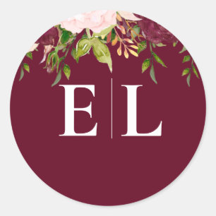 Adesivo Redondo Casamento de Monograma Floral Dourado Blush