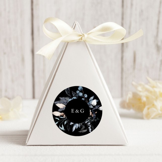 Adesivo Redondo Casamento de Monograma Floral Floral de Inverno Fr (Criador carregado)