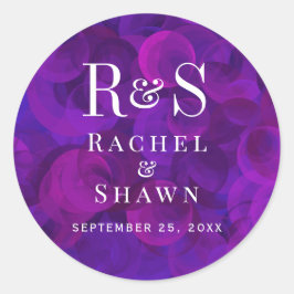 Adesivo Redondo Casamento de Monograma Moderno de Quic Roxo Elegan